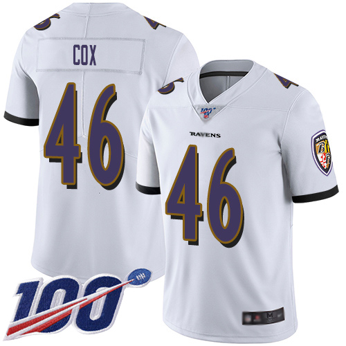 Baltimore Ravens Limited White Men Morgan Cox Road Jersey NFL Football #46 100th Season Vapor Untouchable